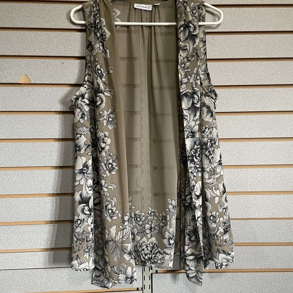 Susan Graver Womens Duster LG Sleeveless Kimono‎ Oversize Open Multicolor Floral